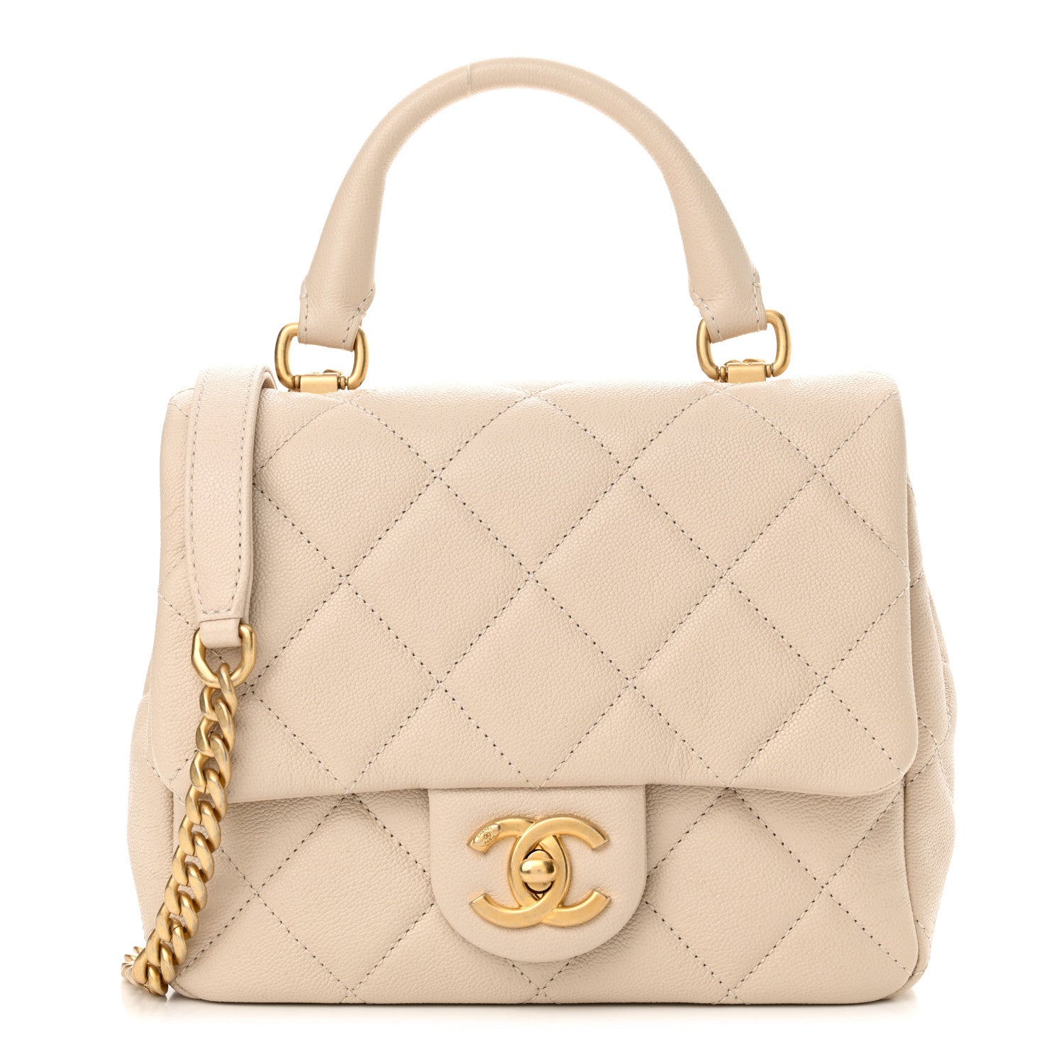 Chanel Shiny Caviar Quilted Mini Top Handle Flap Ecru 1 of 12