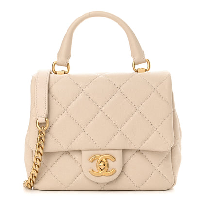 Chanel Shiny Caviar Quilted Mini Top Handle Flap Ecru 1 of 12