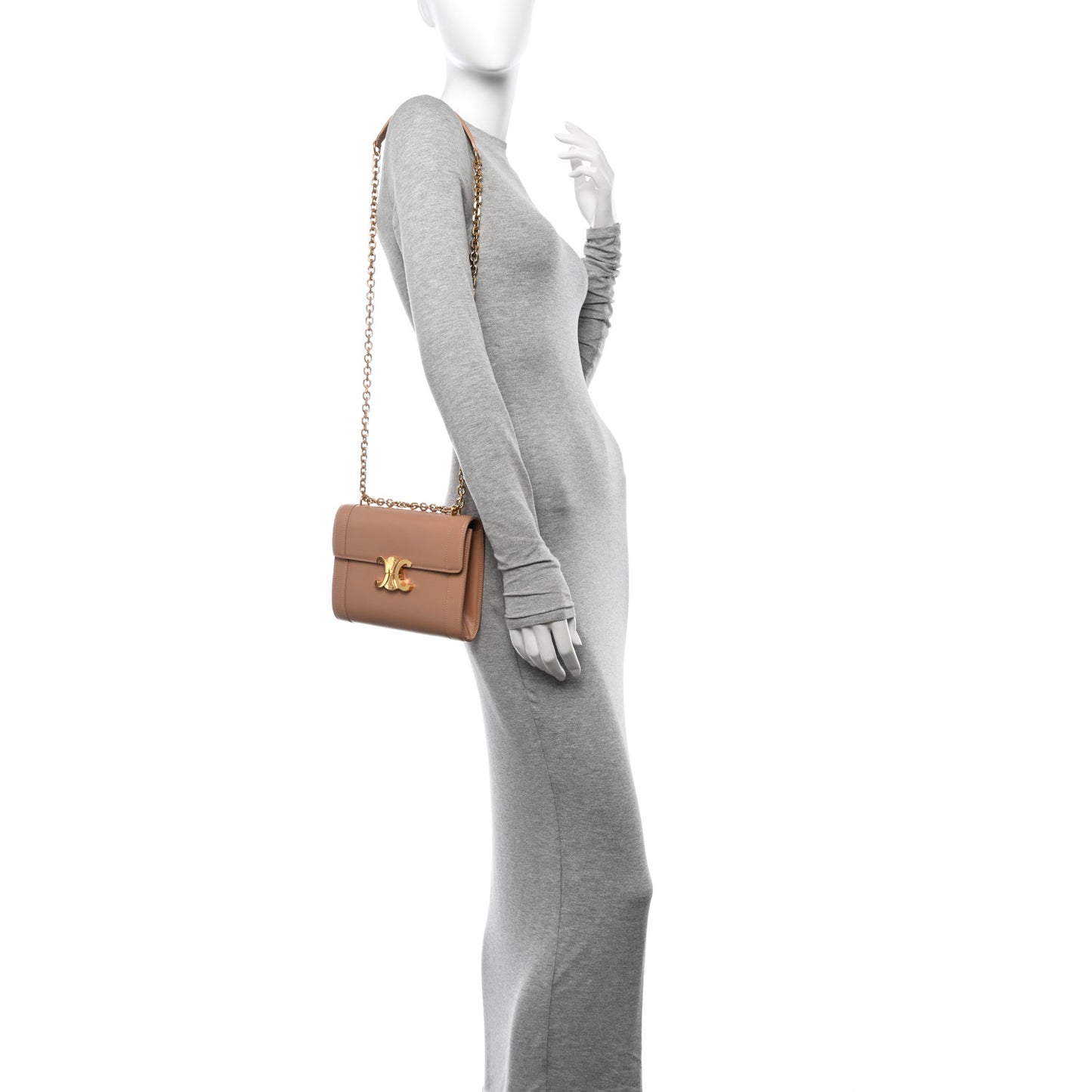 Shiny Calfskin Triomphe Chain Bag Desert Rose