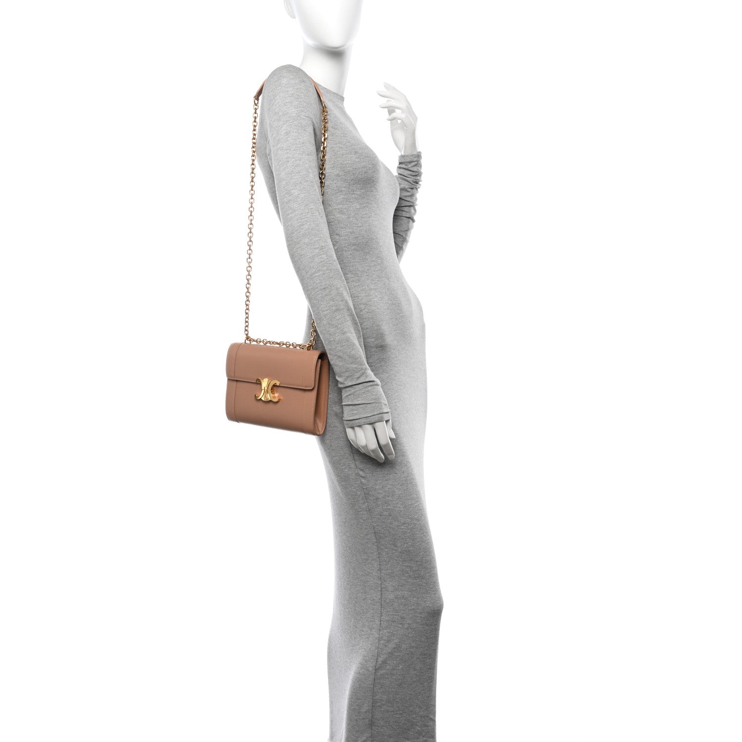 Celine Shiny Calfskin Triomphe Chain Bag Desert Rose 2 of 13