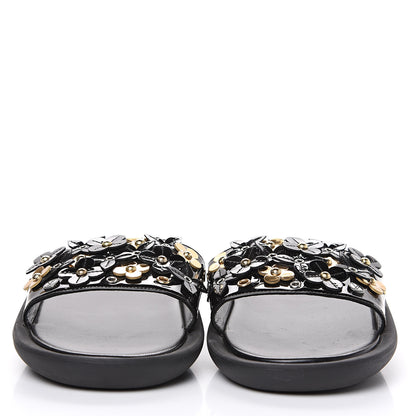 Louis Vuitton Patent Sunbath Flower Slide Sandals 37 Black 2 of 8