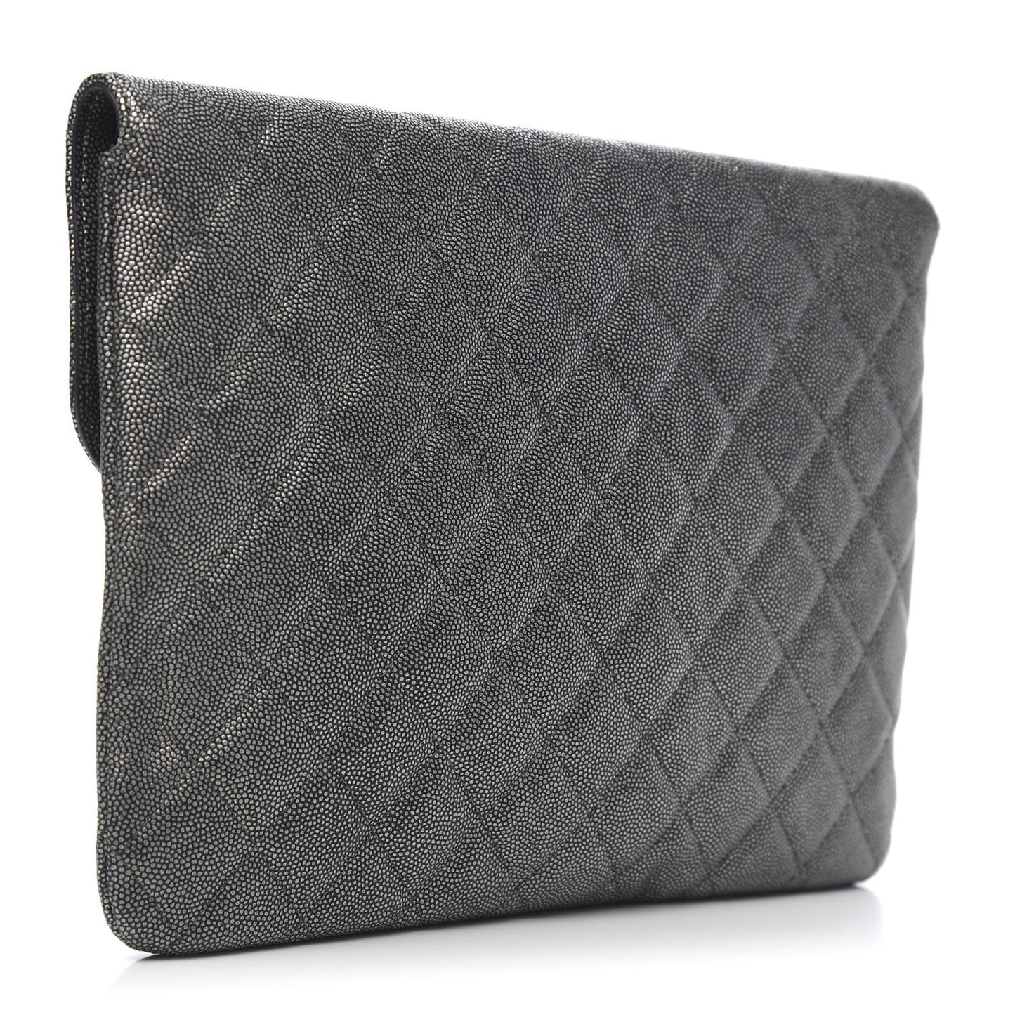Metallic Caviar Quilted Medium Golden Class Pouch Dark Grey