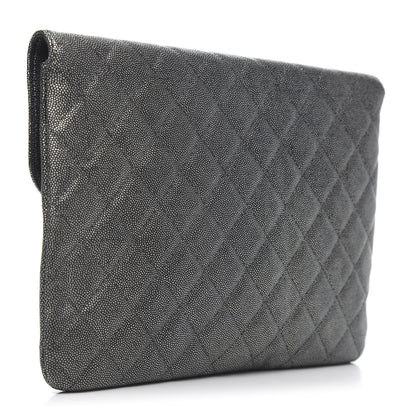 Chanel Metallic Caviar Quilted Medium Golden Class Pouch Dark Grey 3 of 8