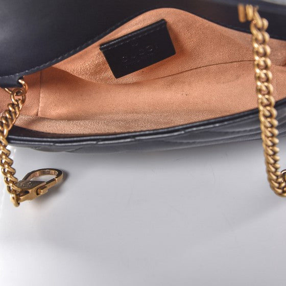 Calfskin Matelasse Super Mini GG Marmont Shoulder Bag Black