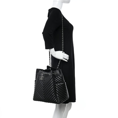 Chanel Lambskin Chevron Quilted Large Urban Spirit Drawstring Bag Black 2 of 11