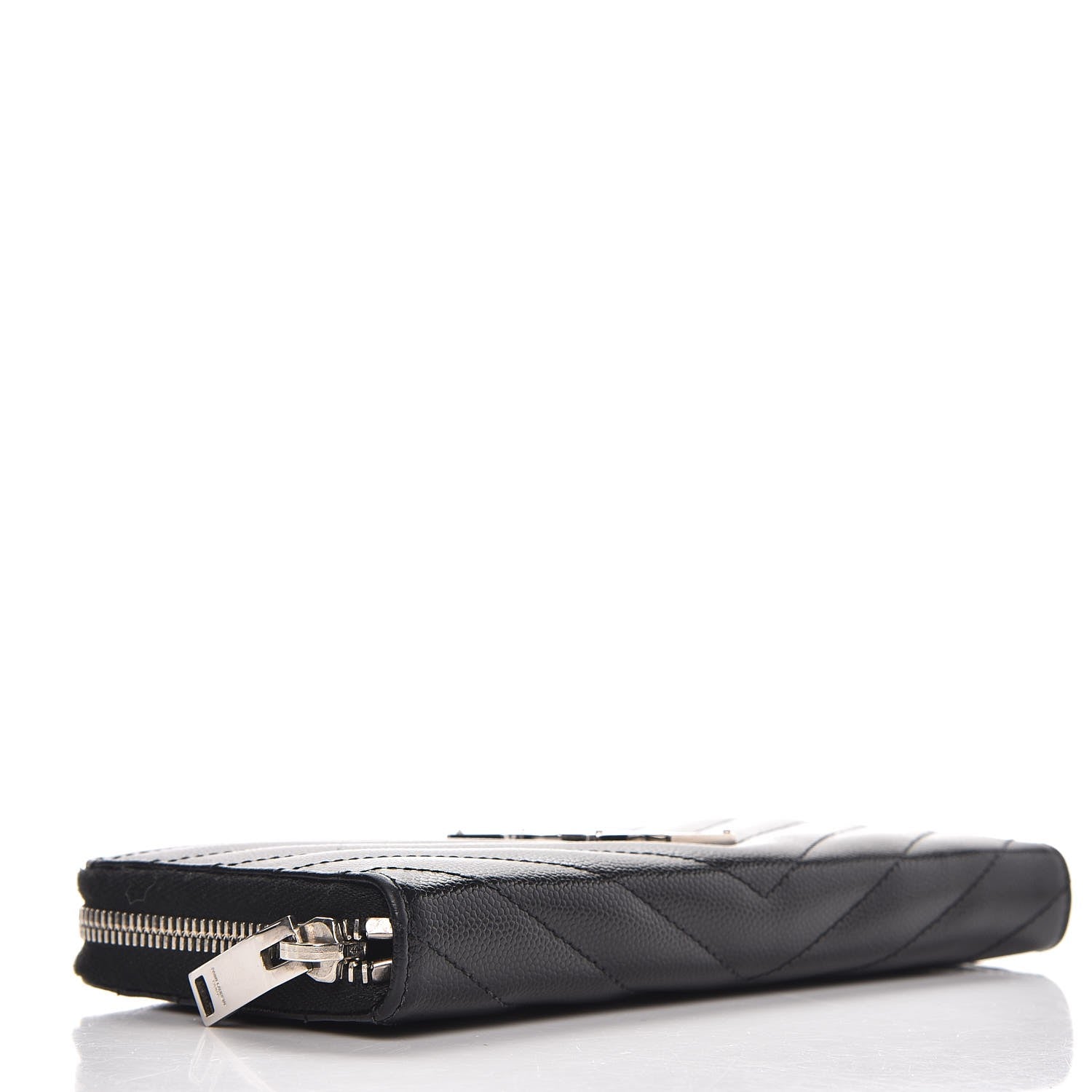 Saint Laurent Grain De Poudre Matelasse Chevron Monogram Zip Around Wallet Black 4 of 7