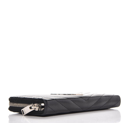 Saint Laurent Grain De Poudre Matelasse Chevron Monogram Zip Around Wallet Black 4 of 7