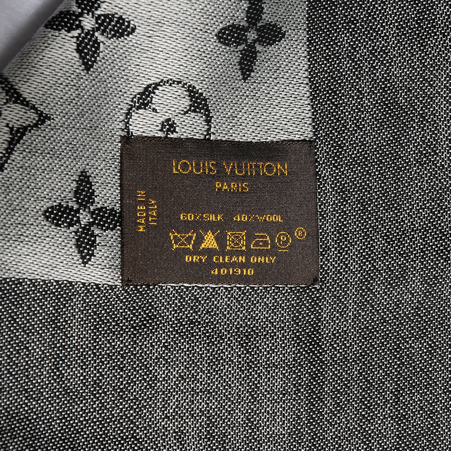 Wool Silk Monogram Denim Shawl Black