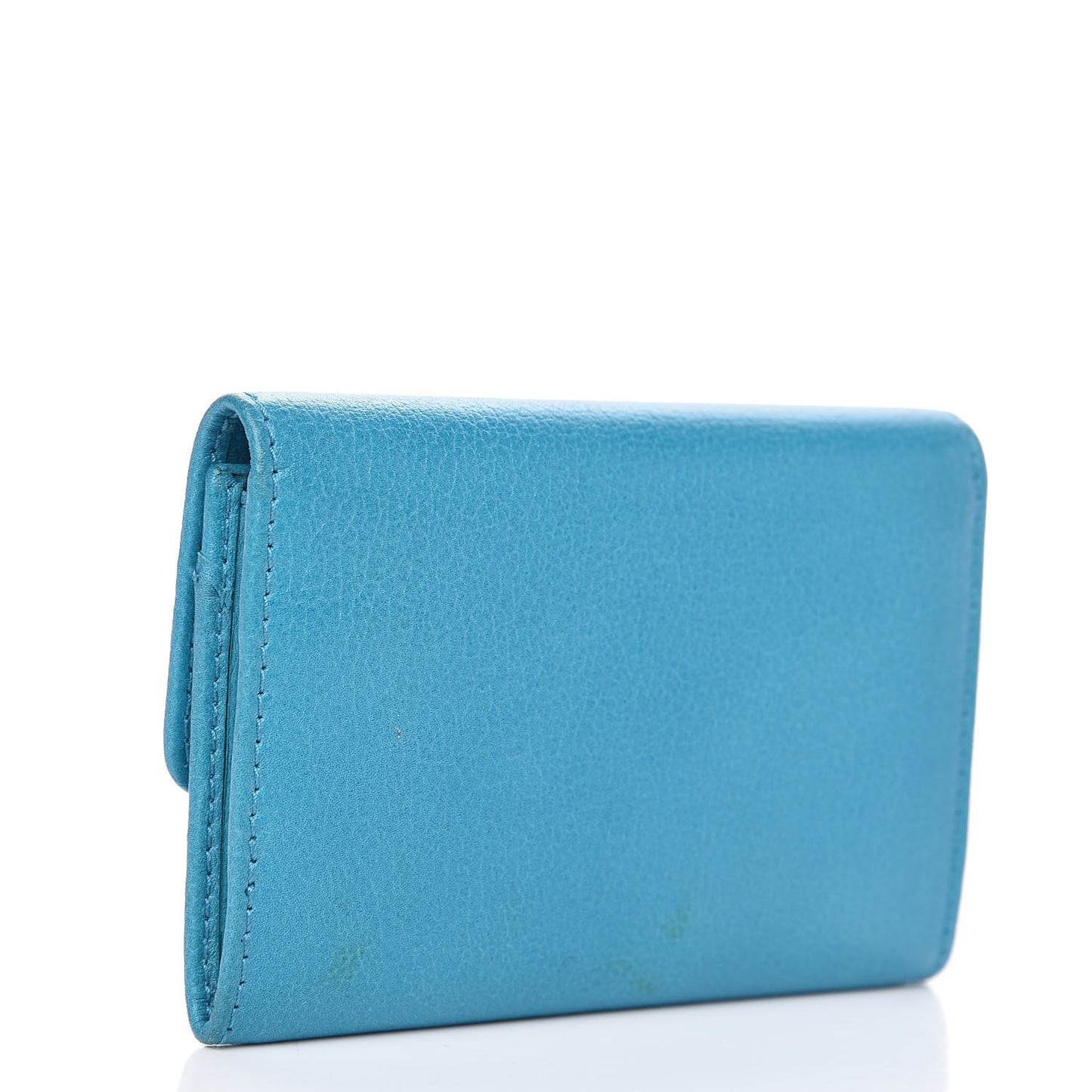 Goatskin Camellia Embossed Card Holder Turquoise