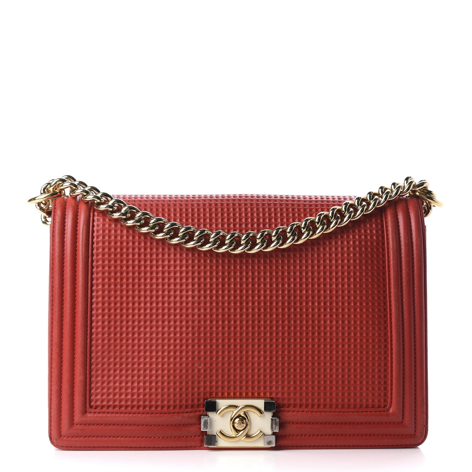 Chanel Lambskin Embossed New Medium Boy Cube Flap Red 1 of 9