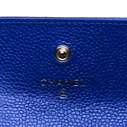 Chanel Caviar Camellia Embossed Card Holder Wallet Blue 4 of 5