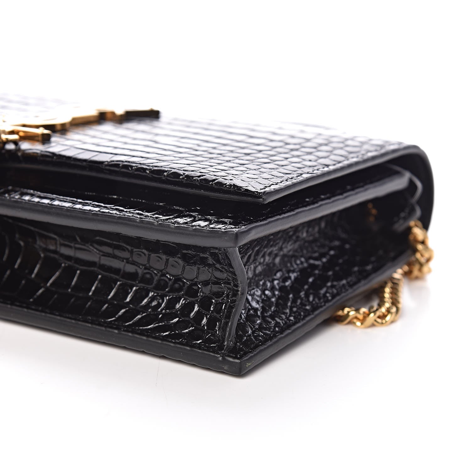 Saint Laurent Calfskin Crocodile Embossed Kate Monogram Tassel Chain Wallet Black 11 of 11