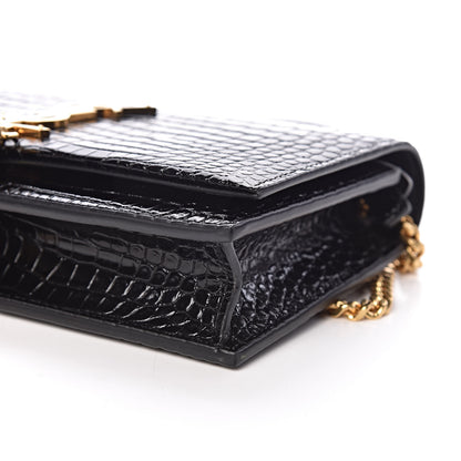 Saint Laurent Calfskin Crocodile Embossed Kate Monogram Tassel Chain Wallet Black 11 of 11