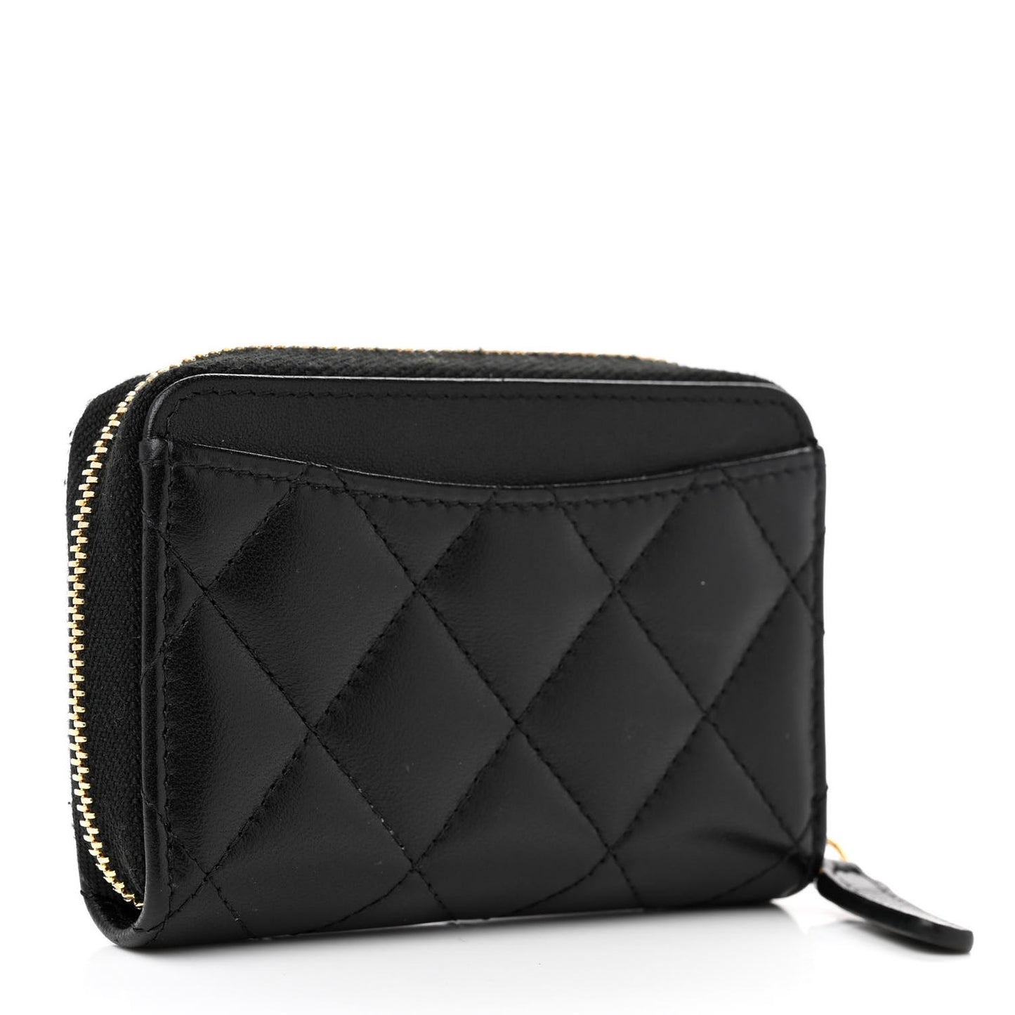 Lambskin Quilted Zip Coin Purse Black
