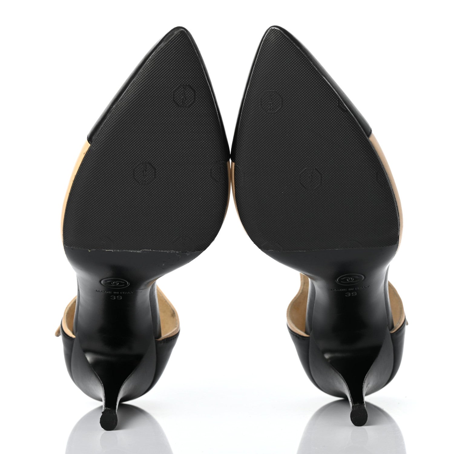 Chanel Lambskin Cap Toe CC Pumps 39 Beige Black 5 of 9