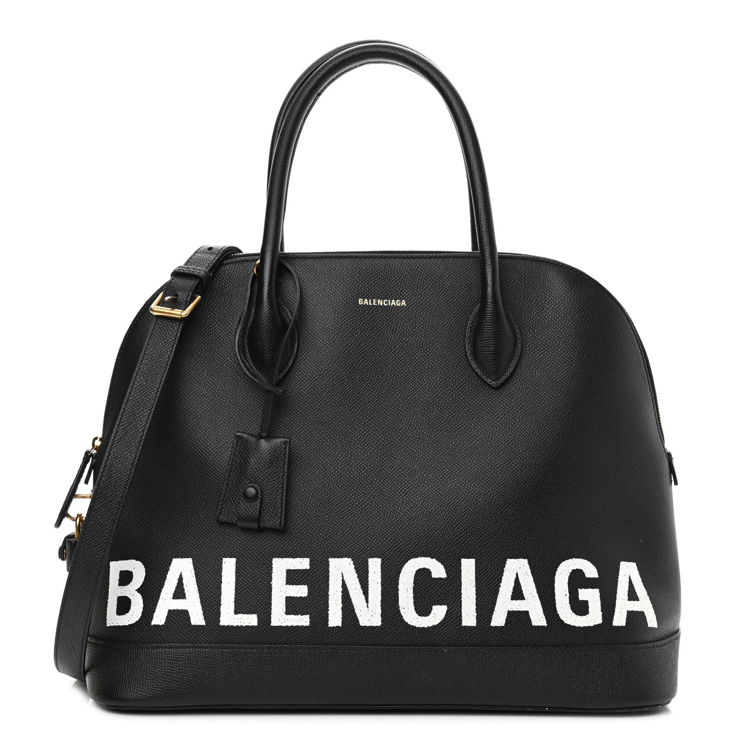 Balenciaga Signature Grained Calfskin Logo M Ville Top Handle Bag Black 1 of 12