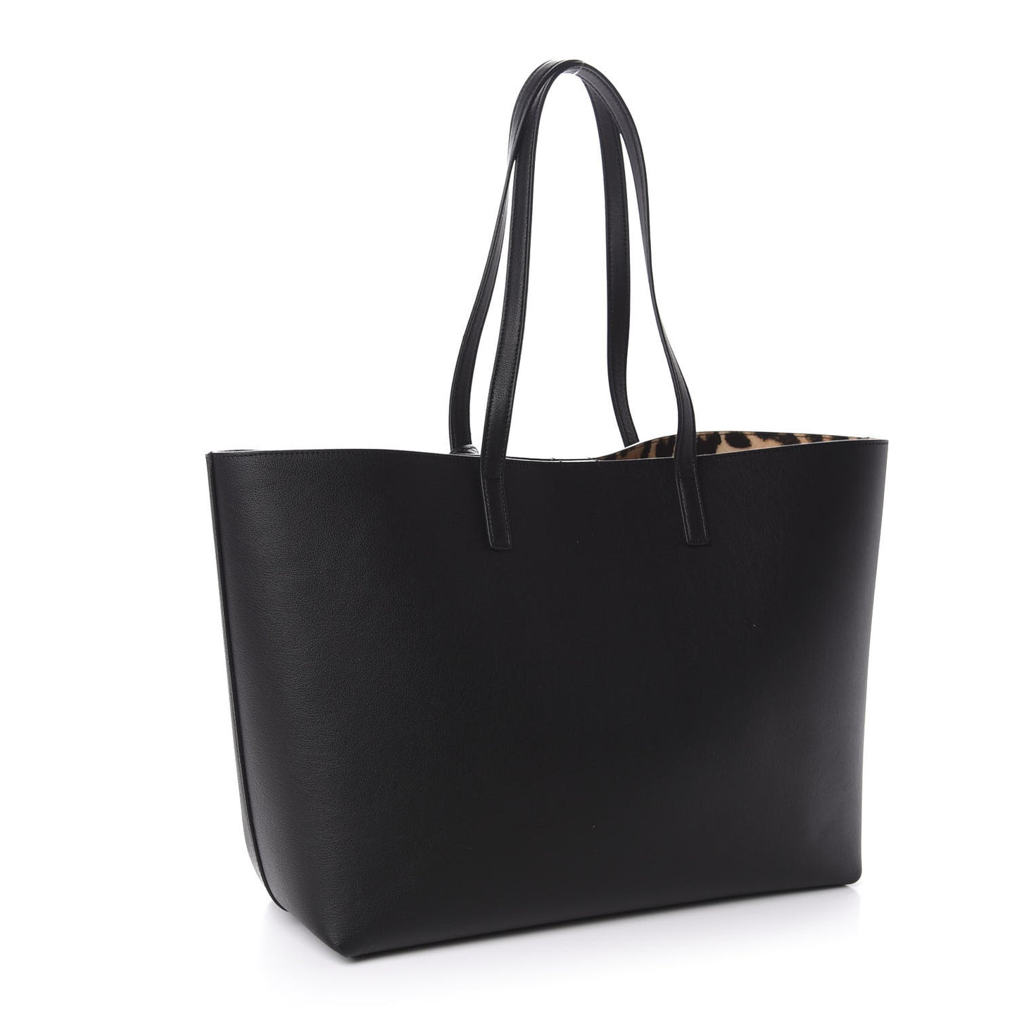 Calfskin Large Leopard Print Shopping Tote Black