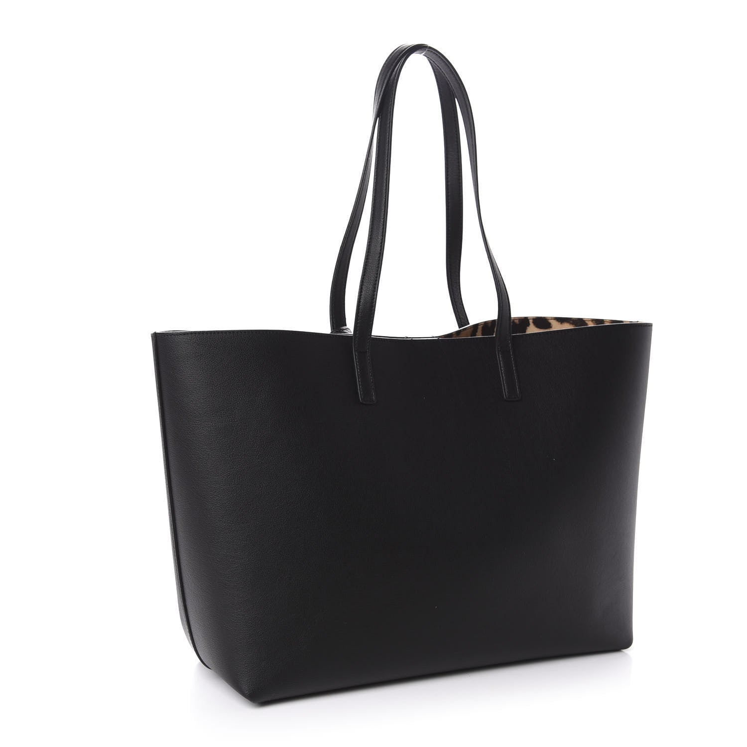 Saint Laurent Calfskin Large Leopard Print Shopping Tote Black 3 of 10