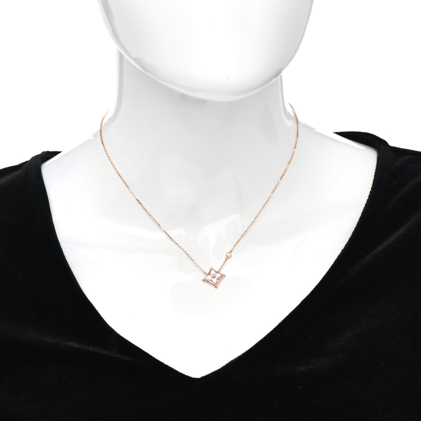 18K Pink Gold Diamond Pink Mother of Pearl Color Blossom BB Star Pendant Necklace