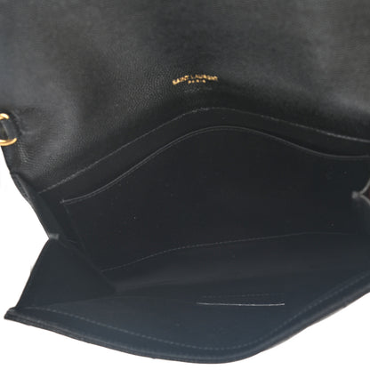 Saint Laurent Grain De Poudre Matelasse Chevron Monogram Envelope Clutch Black 5 of 10