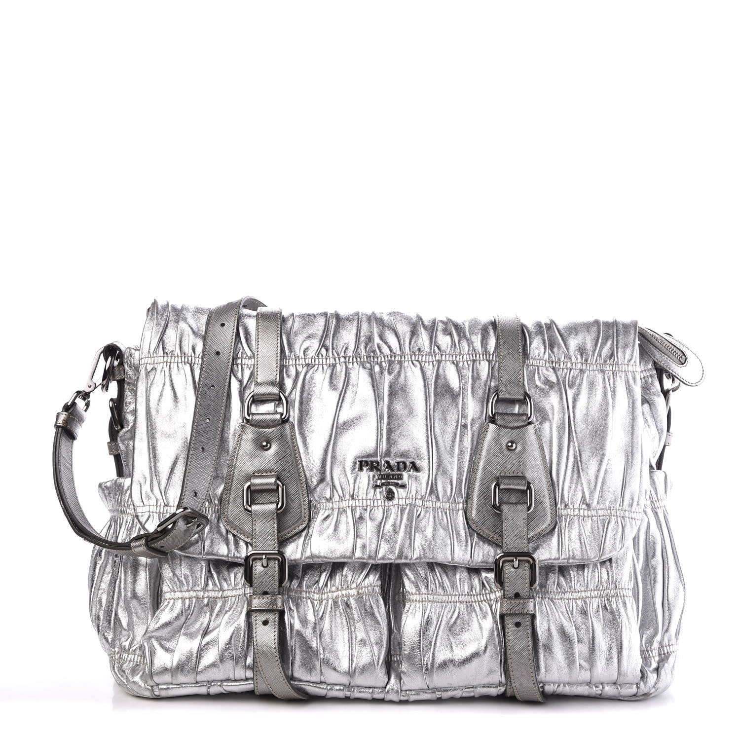 Prada Nappa Saffiano Dressy Gaufre Messenger Argento 1 of 8