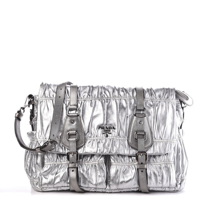 Prada Nappa Saffiano Dressy Gaufre Messenger Argento 1 of 8