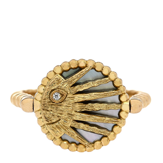 18K Yellow White Gold Diamond Black Onyx Mother of Pearl Rose Celeste Ring 50 5.25