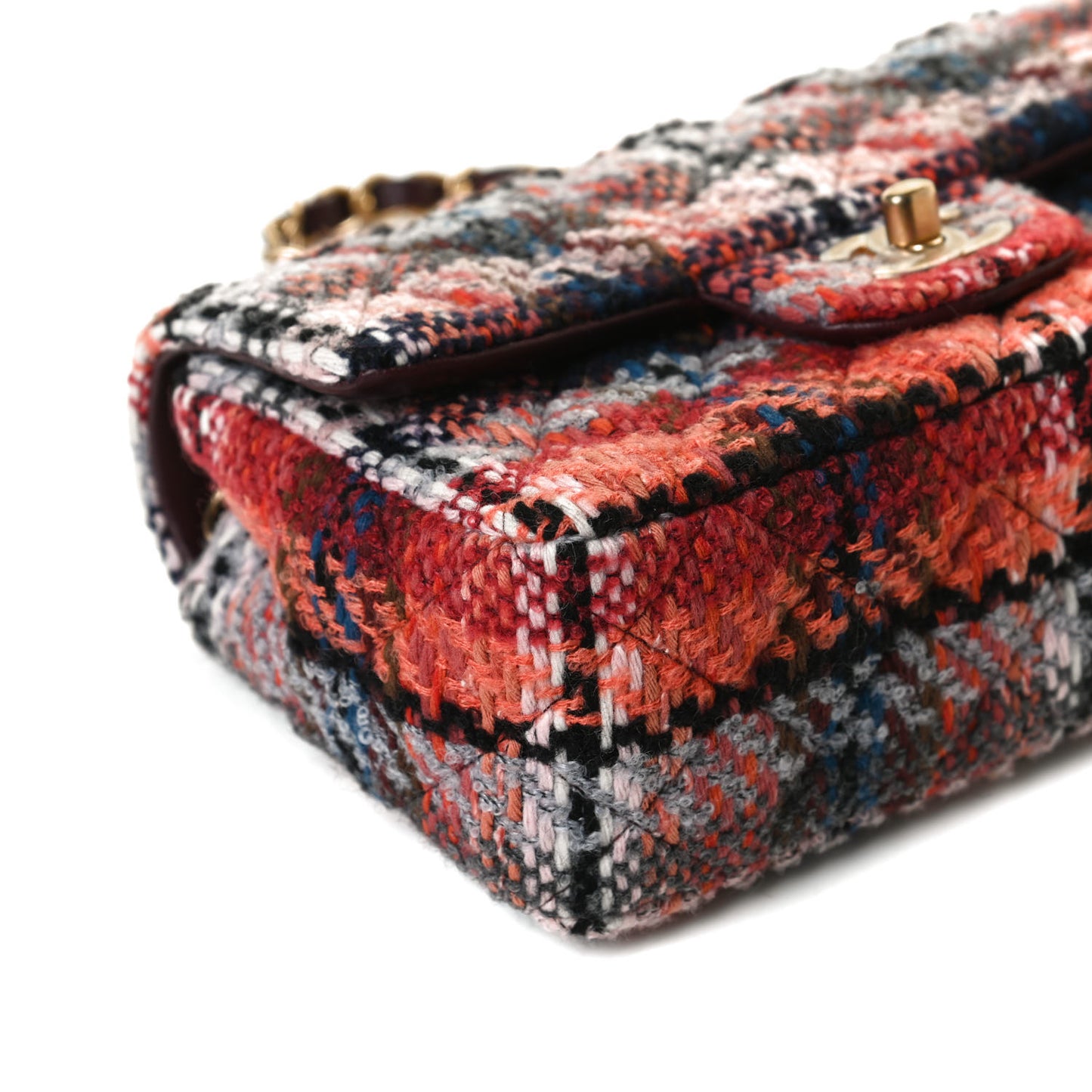 Tweed Quilted Mini Rectangular Flap Red Multicolor