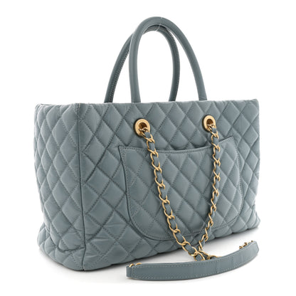 Chanel Aged Calfskin Quilted Large Coco Handle ShoppingTote Blue 4 of 16