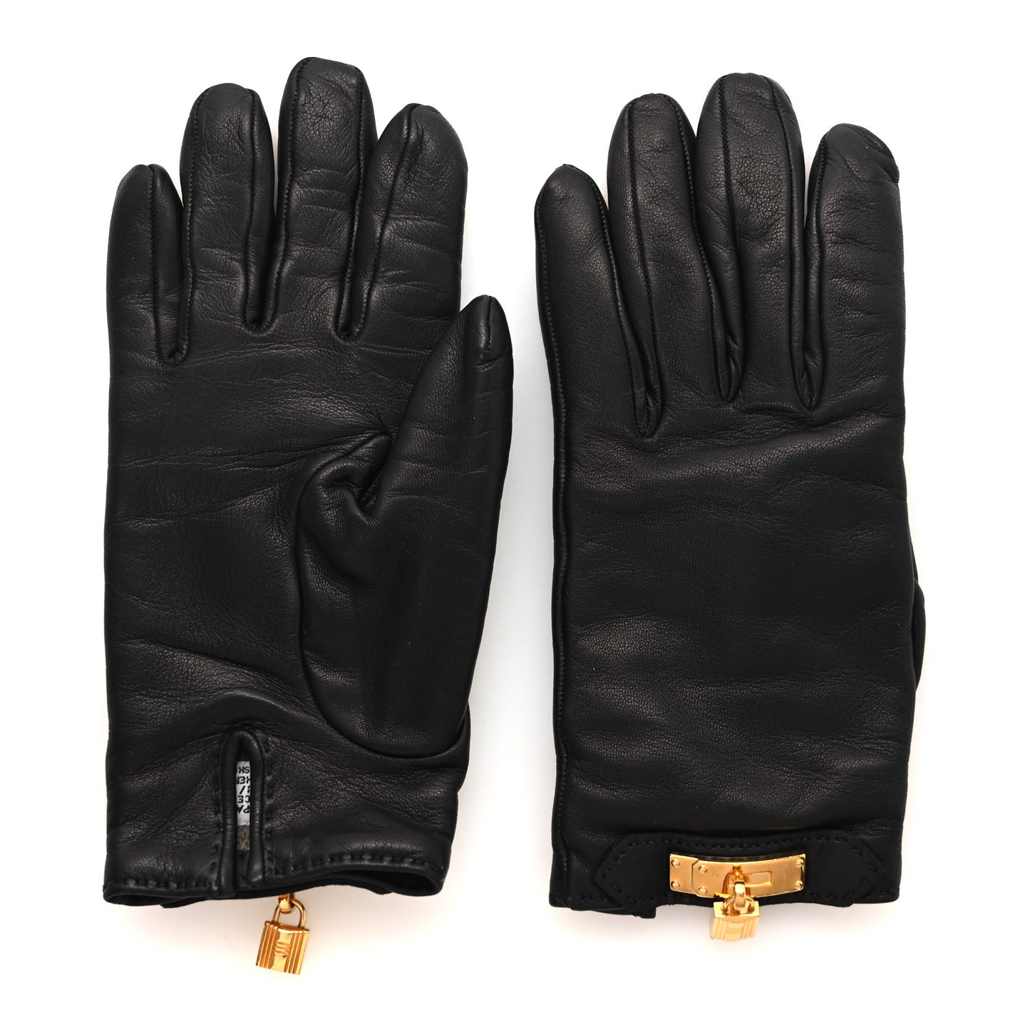 Lambskin Cashmere Kelly Lock Gloves 6.5 Black