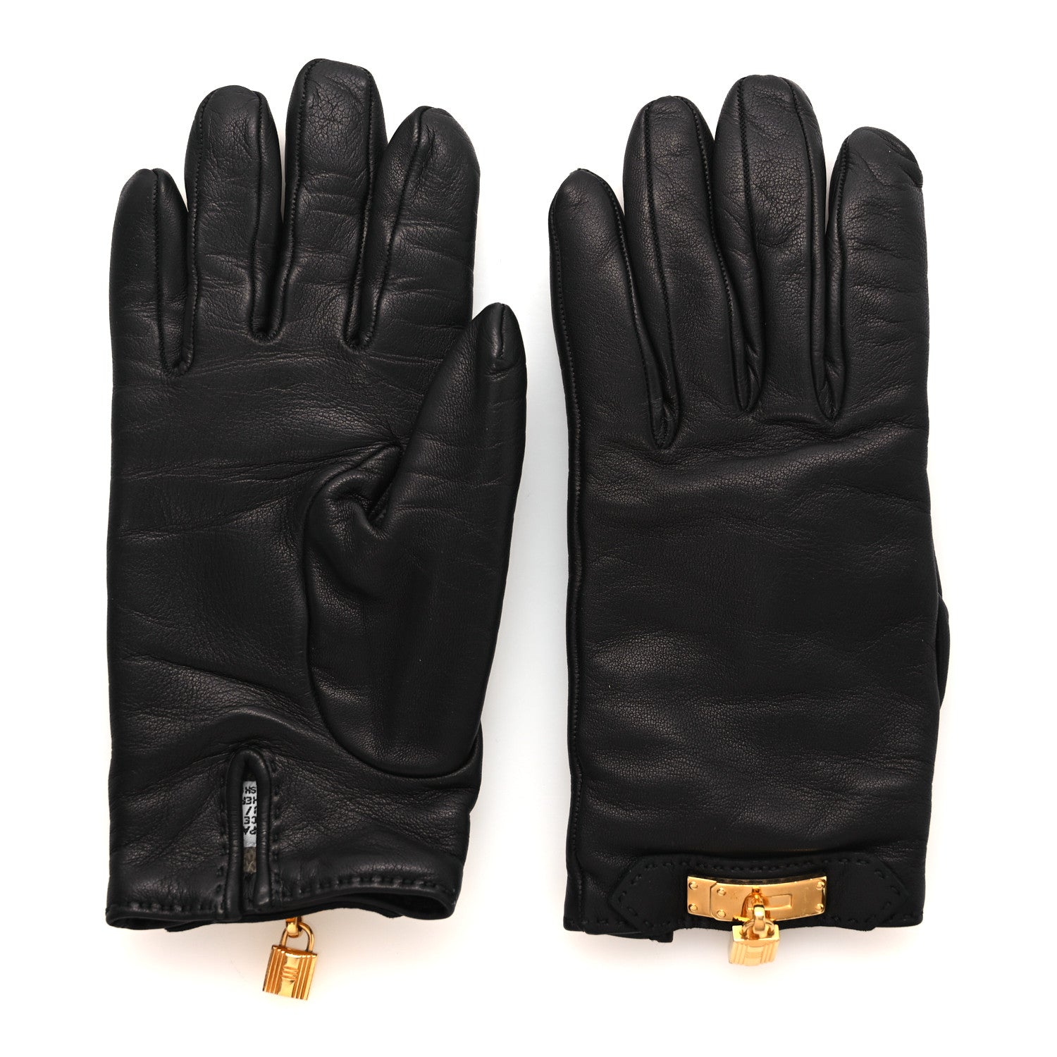 Hermes Lambskin Cashmere Kelly Lock Gloves 6.5 Black 2 of 4
