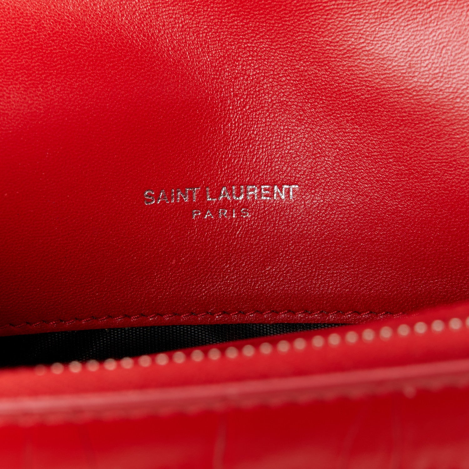 Saint Laurent Calfskin Crocodile Embossed Kate Monogram Tassel Chain Wallet Red 6 of 9