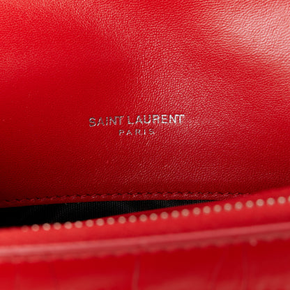Saint Laurent Calfskin Crocodile Embossed Kate Monogram Tassel Chain Wallet Red 6 of 9