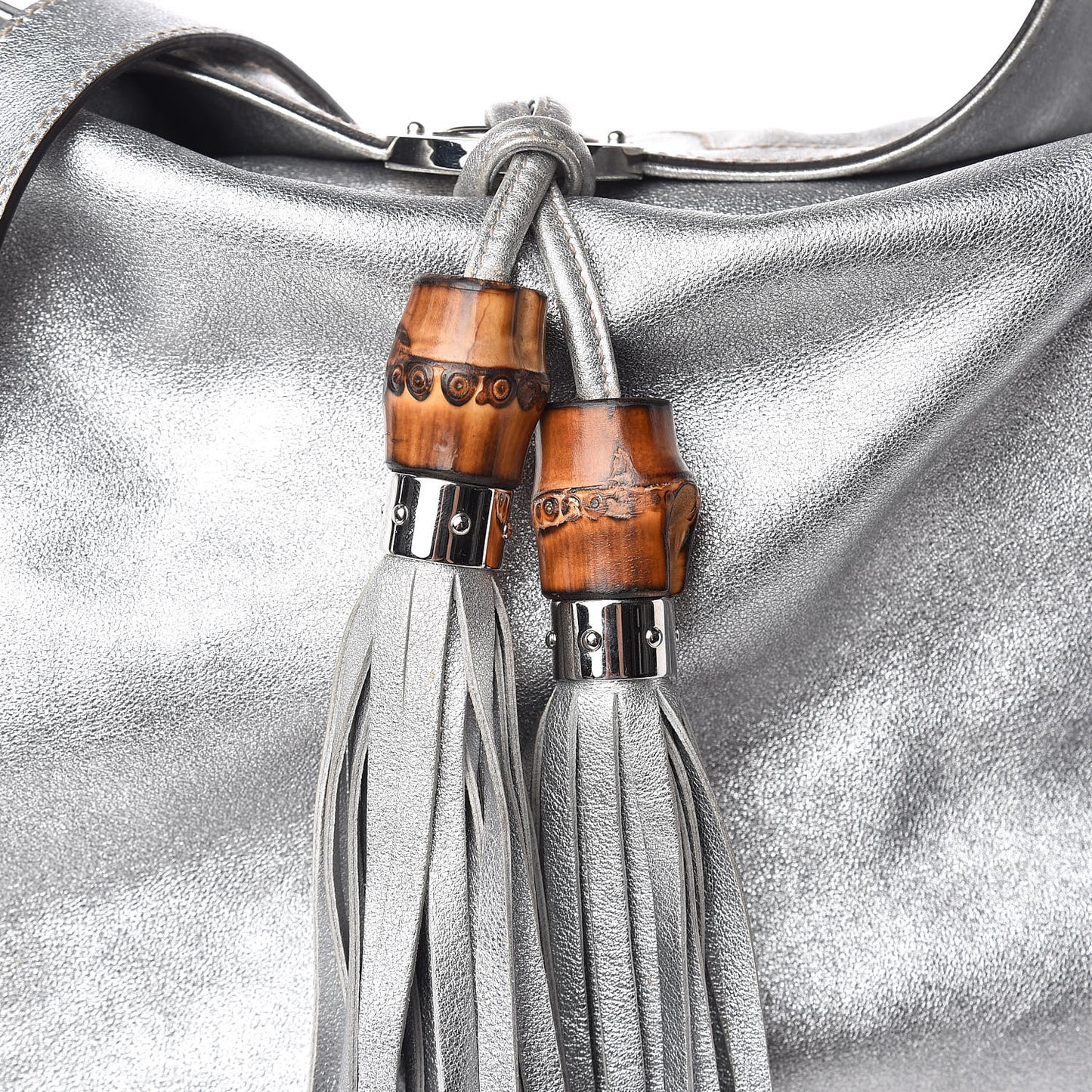 Metallic Calfskin Large Indy Top Handle Hobo Silver