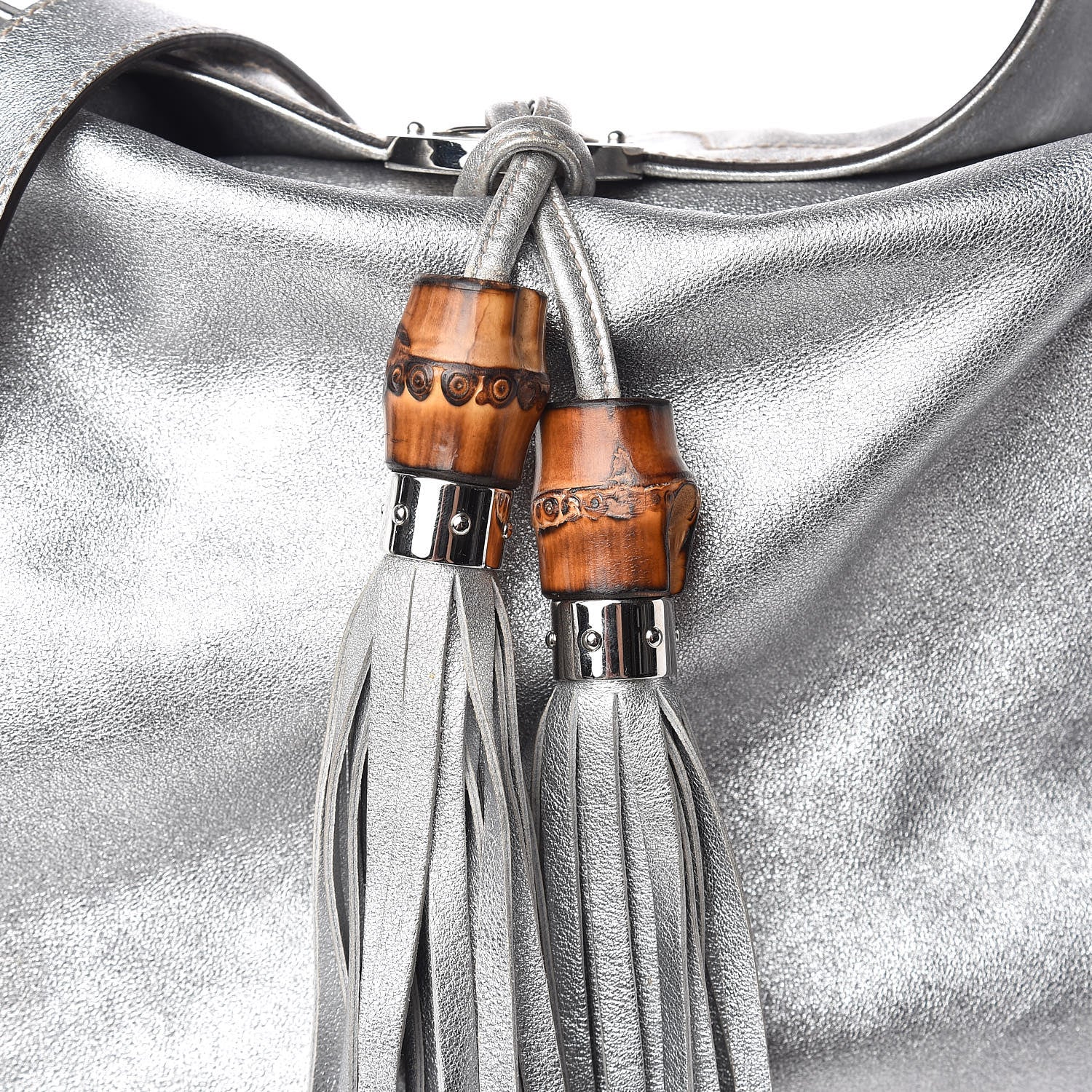 Gucci Metallic Calfskin Large Indy Top Handle Hobo Silver 8 of 14