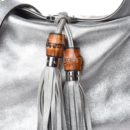 Gucci Metallic Calfskin Large Indy Top Handle Hobo Silver 8 of 14