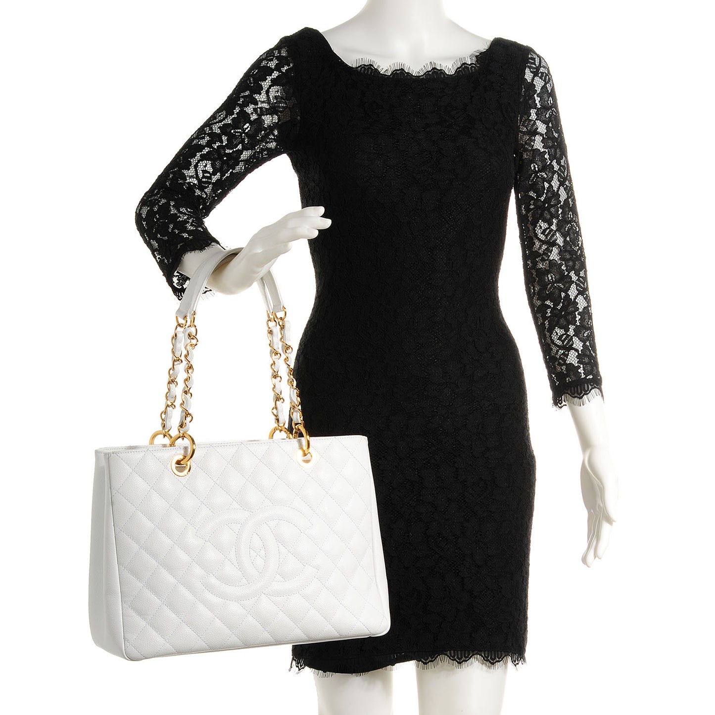 Caviar Quilted Grand Shopping Tote GST White