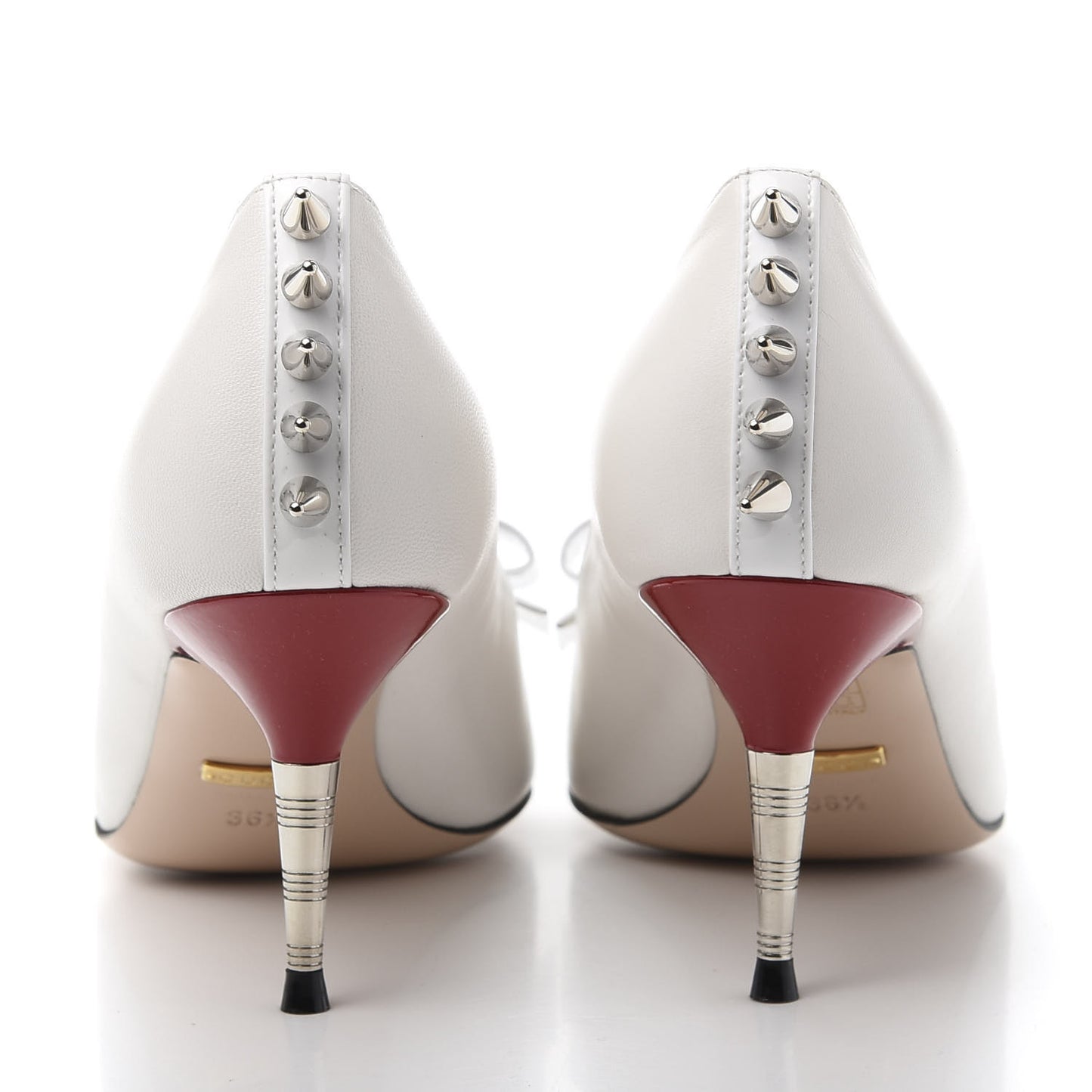 Calfskin GG Bow Sadie Spike Mid Heel Pumps 36.5 White