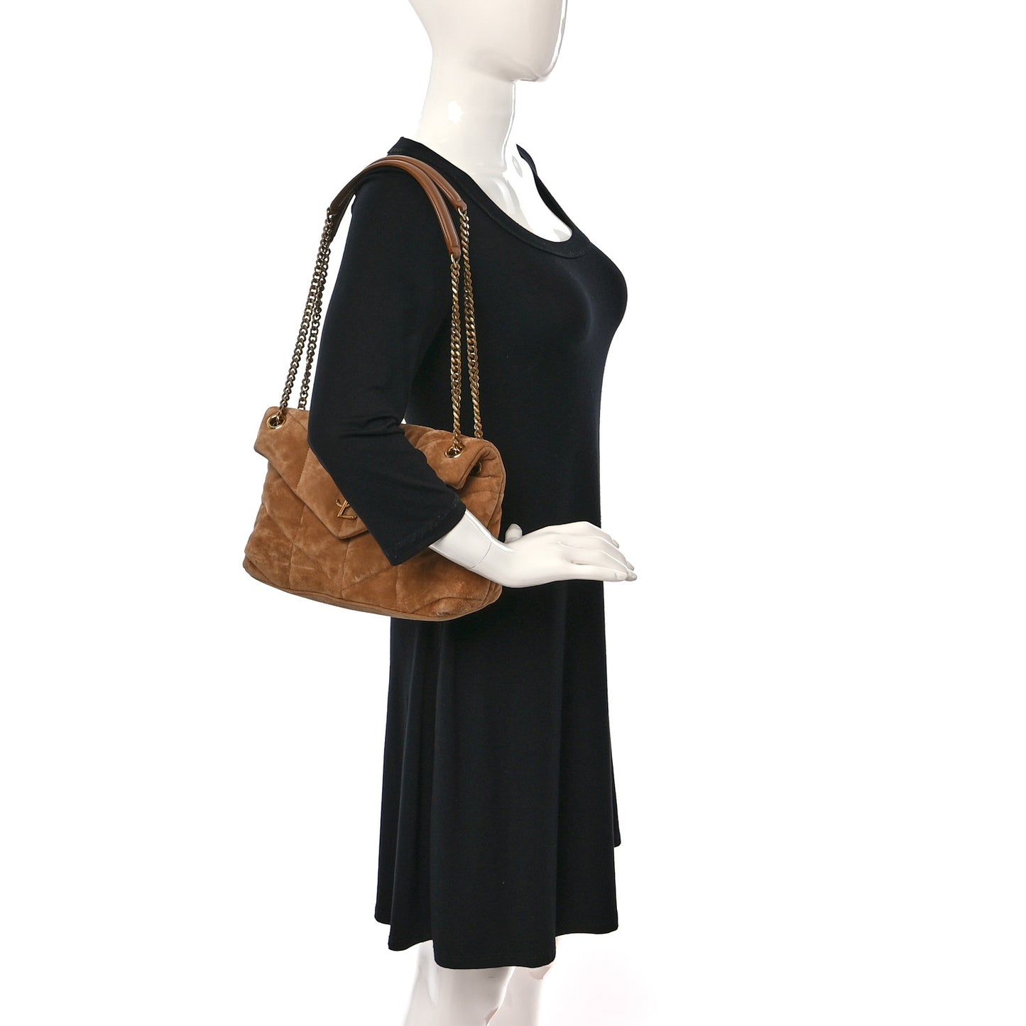 Suede Calfskin Quilted Small Loulou Puffer Monogram Chain Satchel Cinnamon