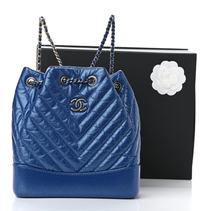 Chanel Iridescent Aged Calfskin Chevron Quilted Small Gabrielle Backpack Blue 11 of 11