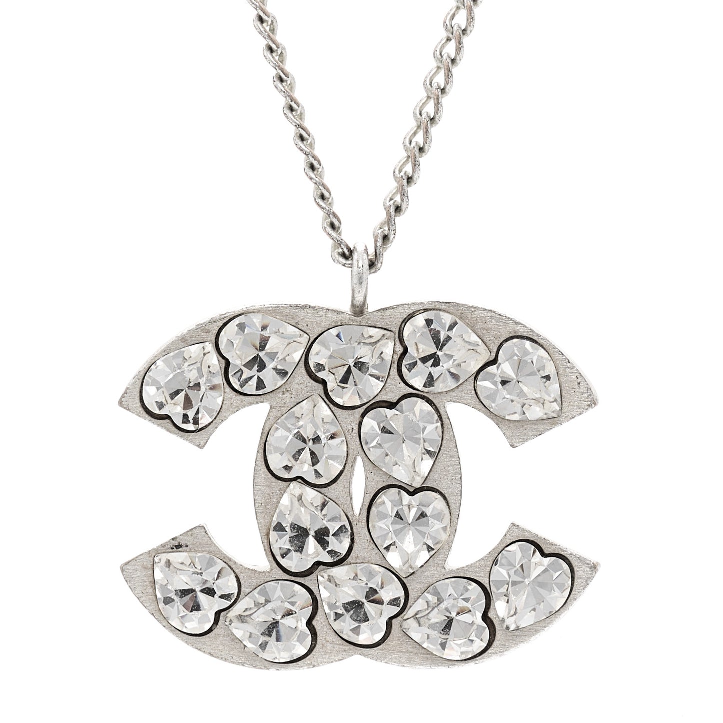 Heart Crystal CC Necklace Silver