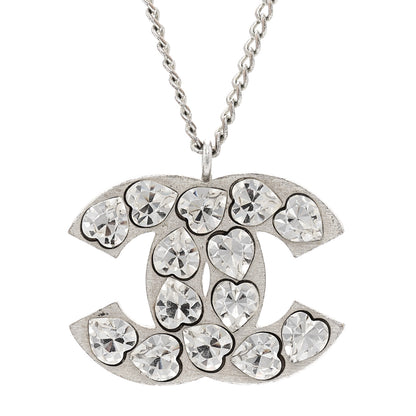 Chanel Heart Crystal CC Necklace Silver 4 of 5