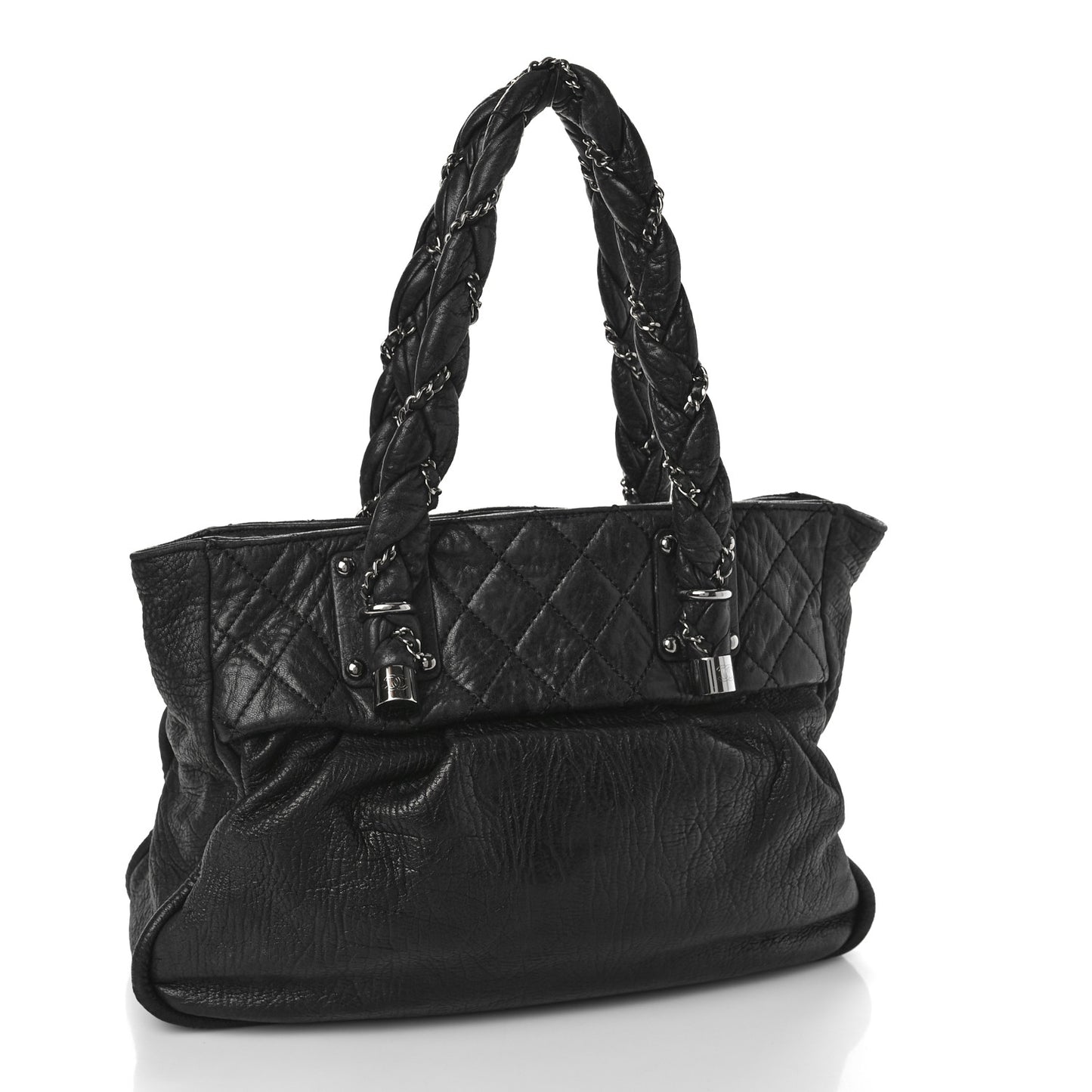 Distressed Lambskin Vintage Ligne Lady Braid Tote Black