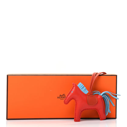Hermes Milo Lambskin Grigri Rodeo Horse Bag Charm PM Capucine Celeste Cornaline 5 of 5