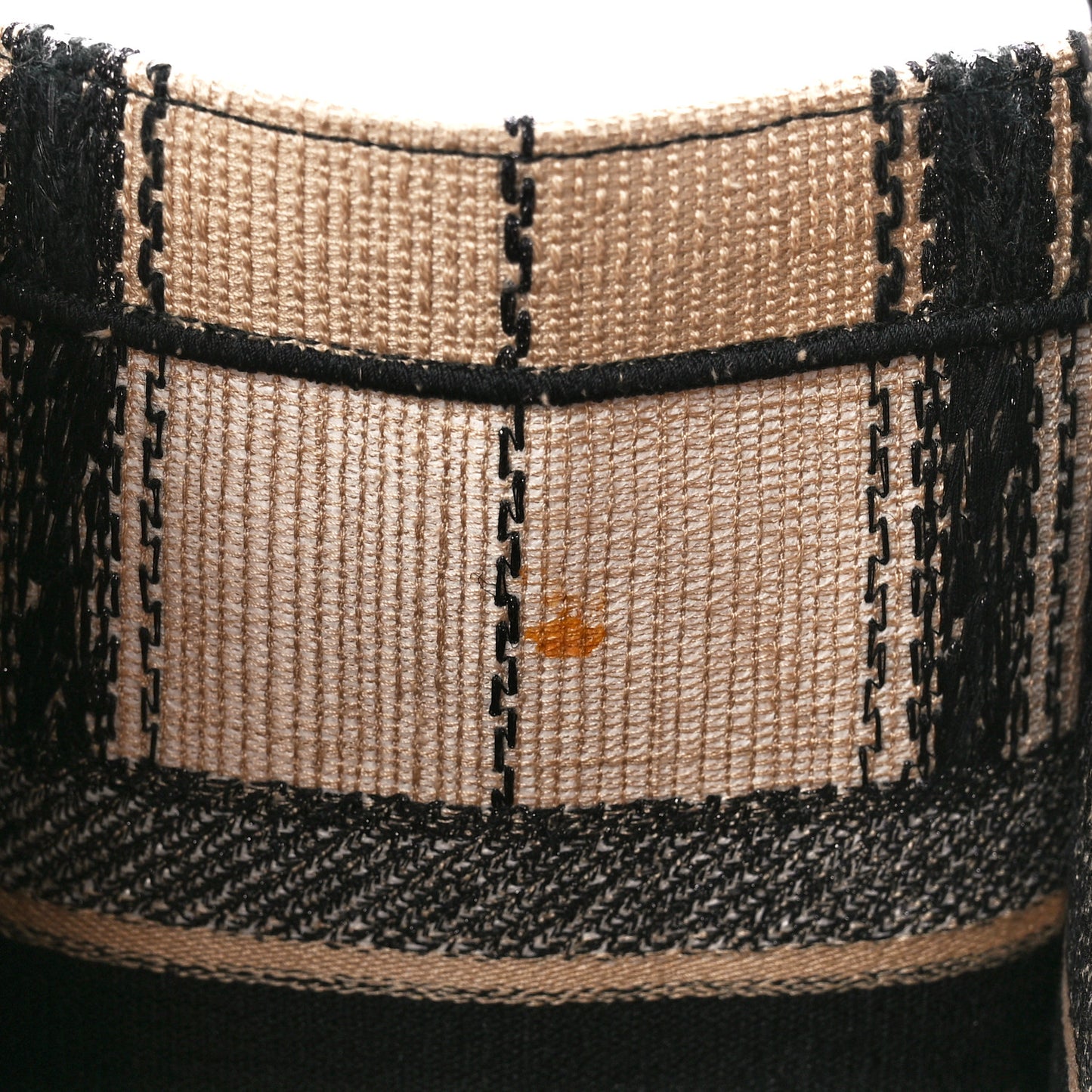 Canvas Embroidered Medium Bayadere Book Tote Black Beige