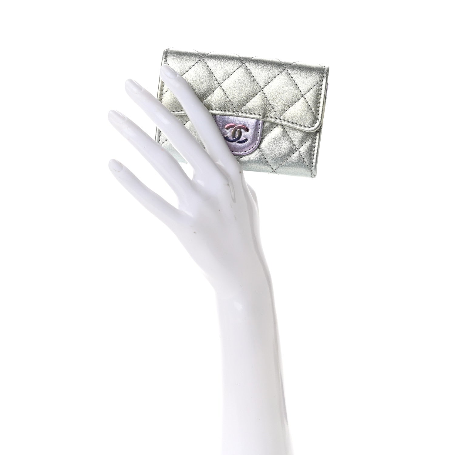 Chanel Gradient Metallic Calfskin Quilted Flap Card Holder Wallet Silver Blue Yellow Purple 2 of 8