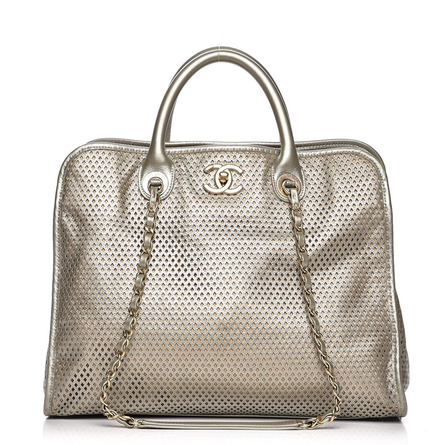 Metallic Calfskin Perforated Up In The Air Tote Silver