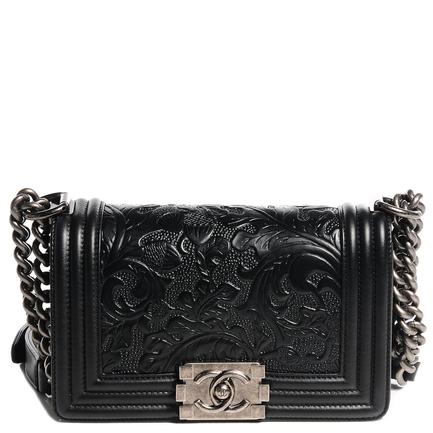 Embossed Leather Cordoba Small Boy Flap Black
