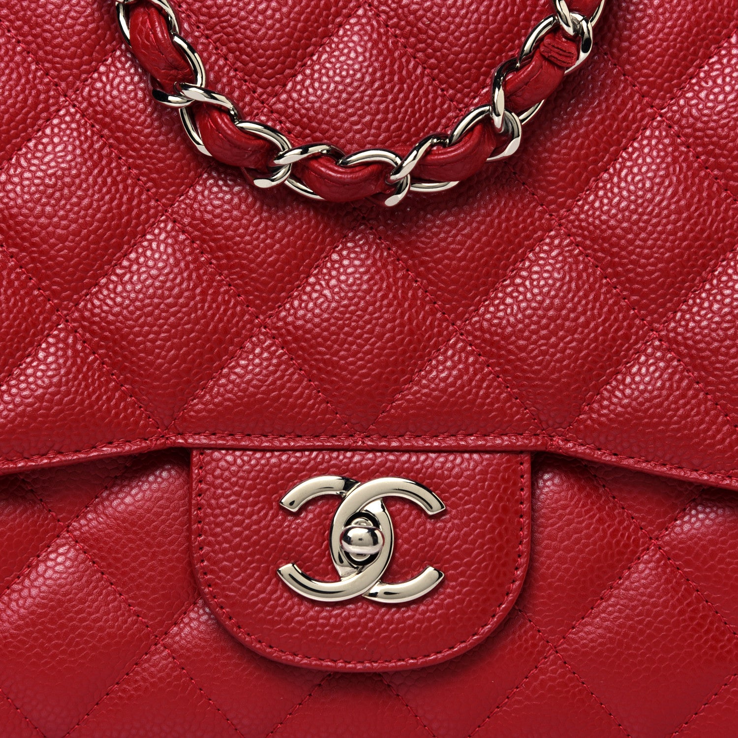 Chanel Caviar Quilted Jumbo Single Flap Red 12 of 13