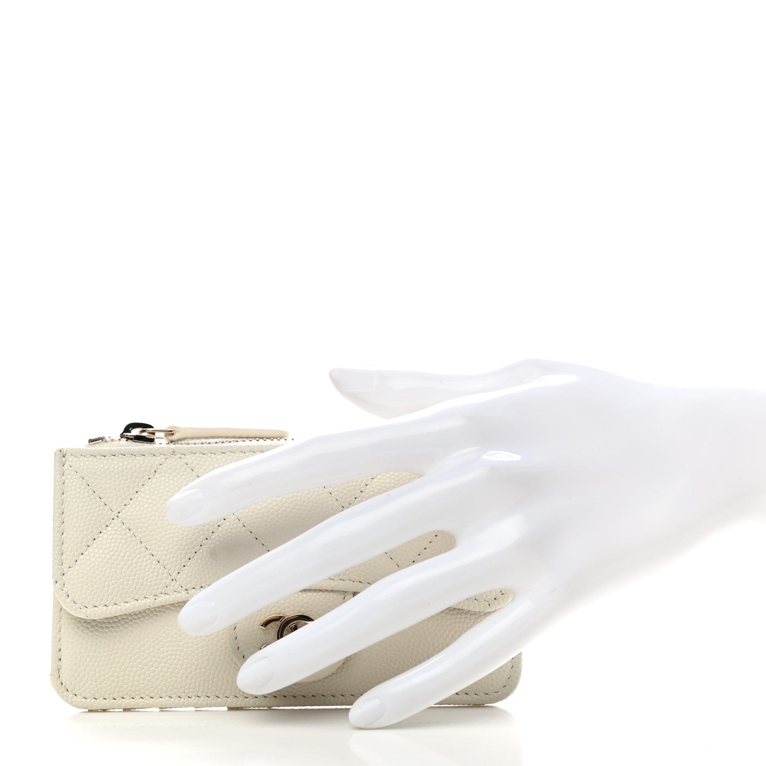 Chanel Caviar Quilted Flap Zip Card Holder White 2 of 9